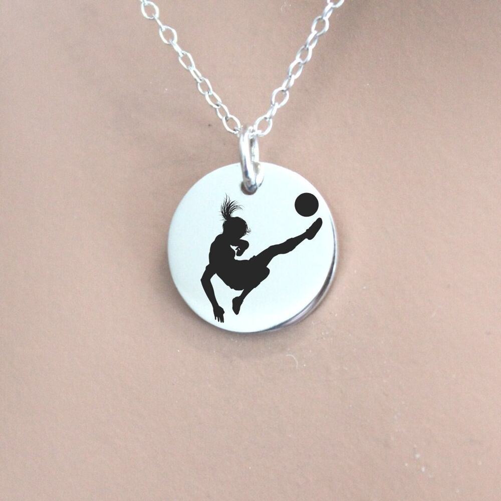 Sterling Silver Custom Engraved Soccer Girl Necklace
